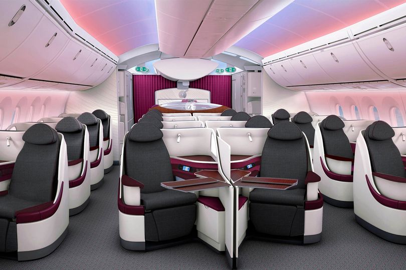 Qatar Airways Business Class cabin on the A350-900