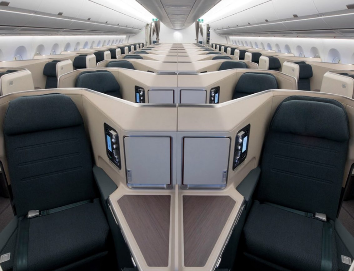 Qatar Airways Business Class (ex Cathay Pacific) cabin on the 777-300ER