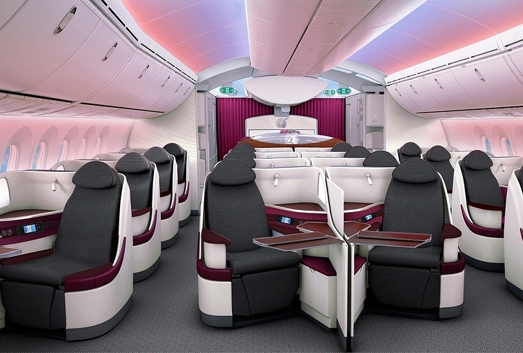 Qatar Airways Business Class (Super Diamond) cabin on the 787-8